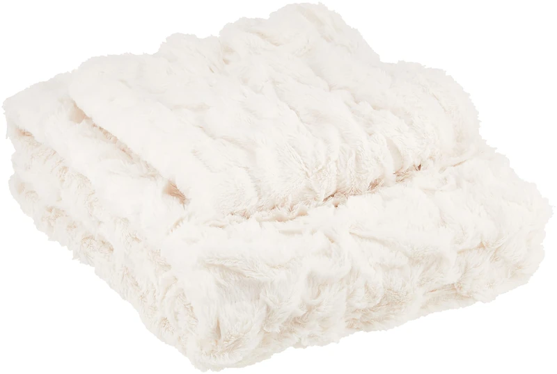 Comfort Spaces Ruched Faux Fur Plush 3 Piece Throw Blanket Set Ultra Soft Fluffy with 2 Square Pillow Covers, 50"x60", Ivory