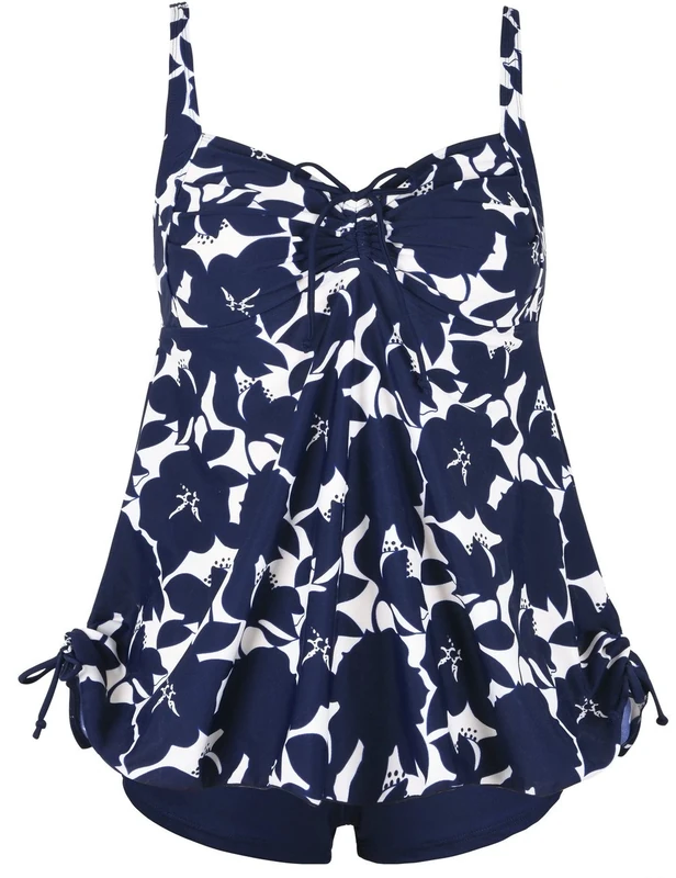 Septangle Women's Retro Floral Print Swimsuit Two Piece Bathingsuits Tankini Swimwear with Bottom Shorts Swimdress Navy Blue Floral UK30 - Image 1