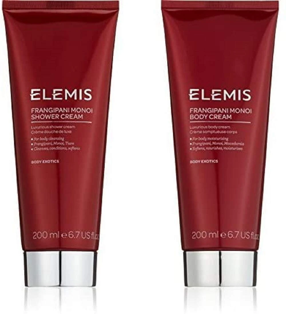 ELEMIS Frangipani Monoi Shower Cream & Body Lotion Duo | Nourishing Bodycare Set with Essential Oils | Hydrating Cleanser & Moisturizer for Soft, Smooth Skin | 2 x 200ml
