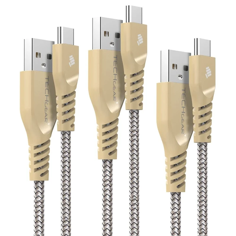 TECHGEAR 3 Pack STRONG High Durability Braided USB C Charging & Sync Cables Type C Compatible with Samsung S24 S23 S22 S21 S20 FE A16 A15 A25 A26 A36 A35 A56 A55 A04s A05s Moto, Honor, Oppo Switch etc