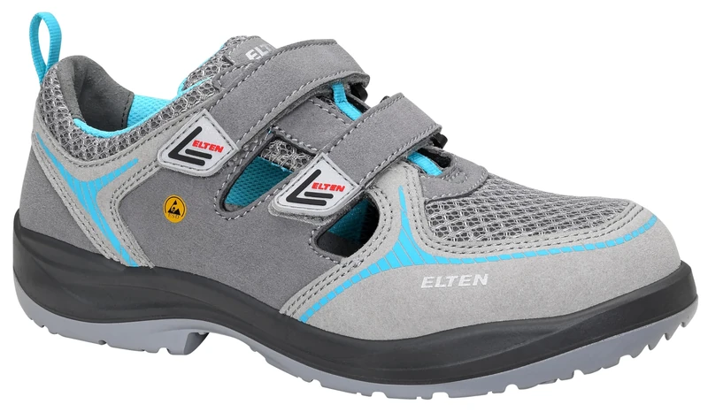 ELTEN Mila Aqua Easy ESD S1 Women's Safety Shoes Sporty Lightweight Grey/Aqua Steel Toe Cap Velcro Fastening - Size 38