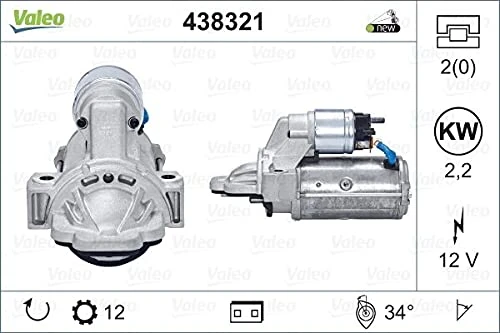 VALEO 438321 Starter Power: 2,2 kW Stop & Start: NO Number of teeth: 12 teeth Voltage: 12 V Rotation direction: CLOCKWISE