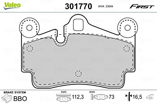 VALEO - Brake pads First - 301770 - Set of 4 pads - Rear axle - Fully equipped with mounted accessories