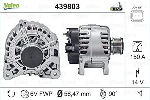 VALEO 439803 Alternator Alternator Charge current: 150 Amp Grooves: 6 grooves Pulley diameter: 56 mm Voltage: 14 V Rotation direction: CLOCKWISE