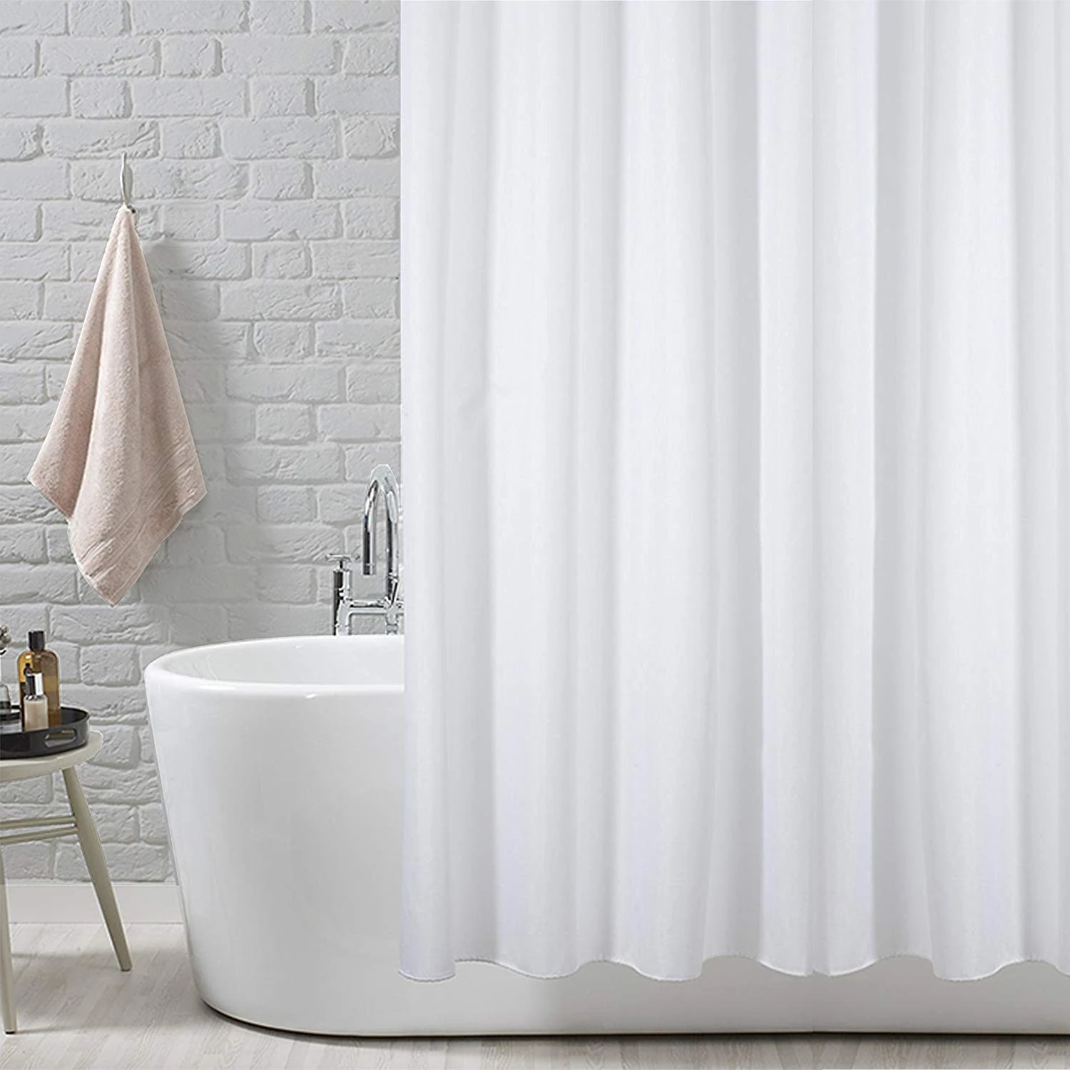 ANSIO Shower Curtain for Bathroom - Mould and Mildew Resistant - Solid White, 180 x 180 cm (71 x 71 Inch) | Water Repellent Fabric | 100% Polyester