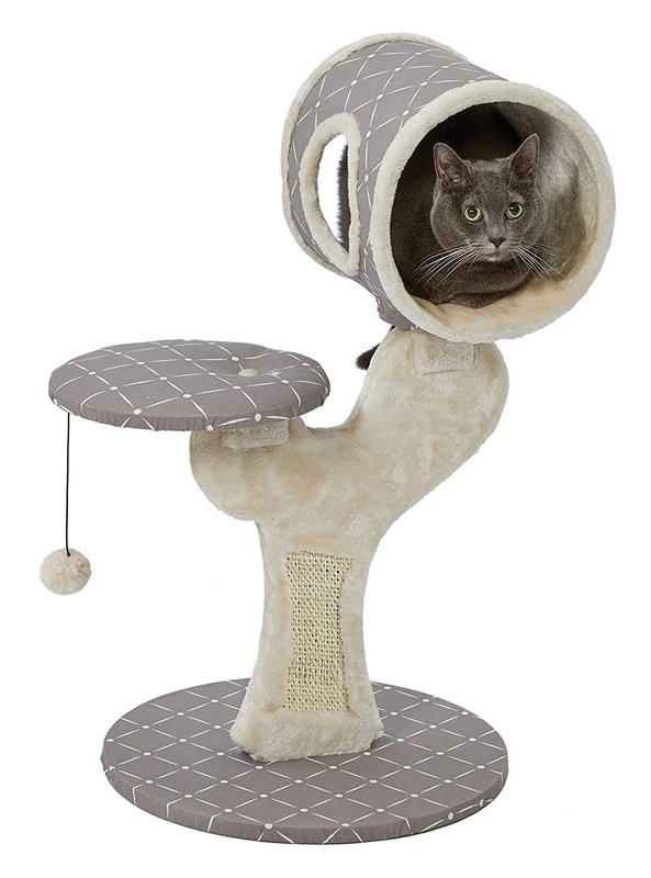 MidWest Homes for Pets Salvador Cat Tree w/Built-in Sisal Cat Scratching Pad and Cat Look-Out Lounge, Mushroom/Diamond Pattern, Small Cat Tree