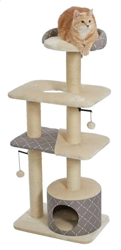 MidWest Homes for Pets Cat Tree, Tower Cat Furniture, 5-Tier Cat Tree w/Sisal Wrapped Support Scratching Posts and High Cat Look-Out Perch, Mushroom/Diamond Pattern, Large Cat Tree