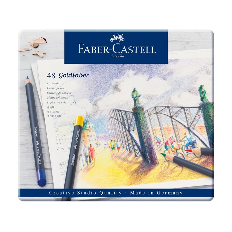 Faber-Castell Creative Studio Goldfaber Colour Pencil, Multicoloured (Multicoloured) Tin Of 48 Pencils, For Art, Craft, Drawing, Sketching, Home, School, University, Colouring
