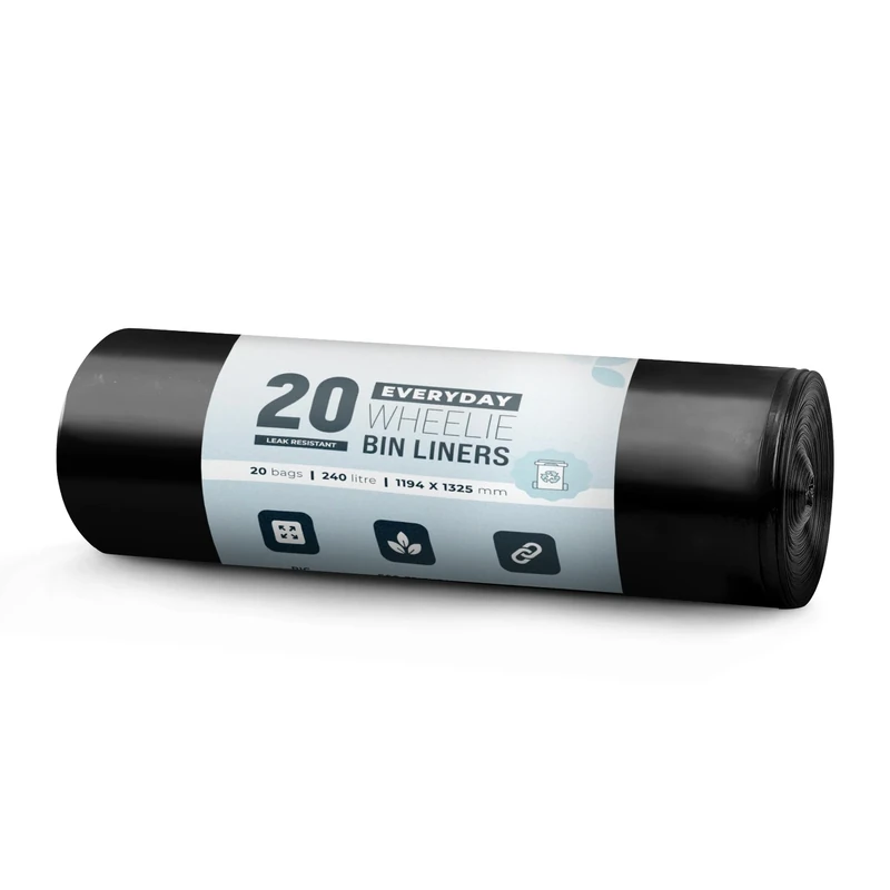 Ecobag - 20 Pack Eco-Friendly Wheelie Bin Liners - 240L - Heavy Duty & Leak Resistant Recycling Bags for Garden, Kitchen, House, Office & Caterers (1194 × 1325mm) (Everyday (18μm)