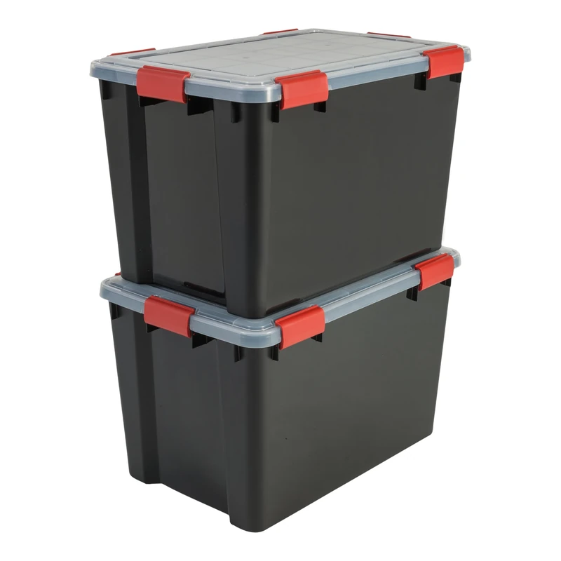 Iris Ohyama, Set of 2, Air tight storage boxes, 70 L, with 6 clips, stackable, garage, cellar, attic - Air Tight Box AT-LD - Black - Image 1