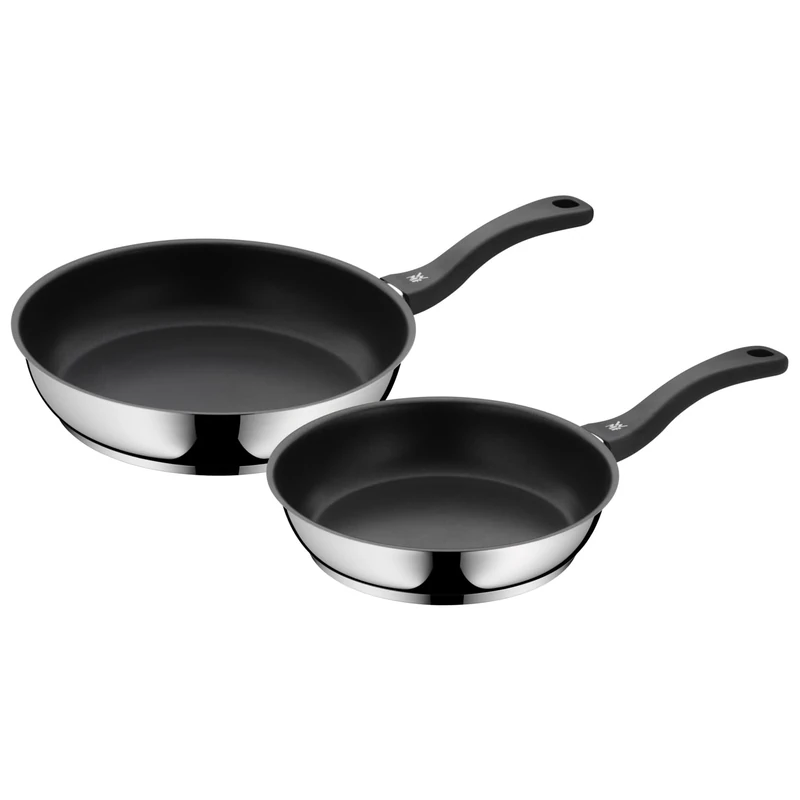 WMF 733026299 Set of 2 Coated Cromargan Stainless Steel Frying Pans, Stainless Steel, Silver, Set 24 cm und 28 cm