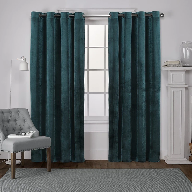 Exclusive Home Curtains Velvet Grommet Top Panel Pair, Teal, 54x96, 2 Piece