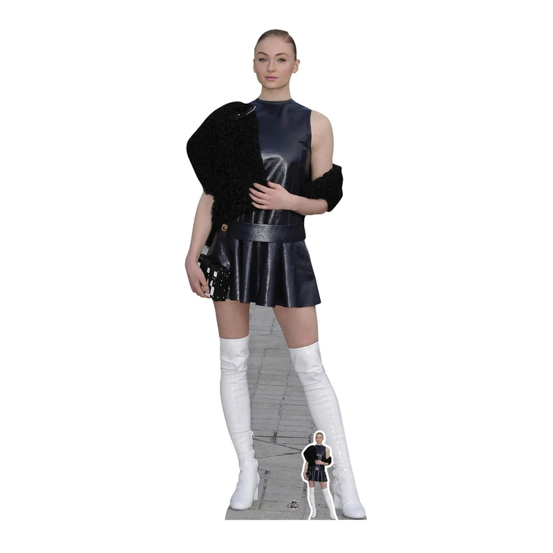 Celebrity Standee Sophie Turner Shortblackskirt and Whiteboots Life Size Cardboard Table Top Mini Cut Out, Wood, Multi Colour, 178 x 66 x 178 cm - Image 1