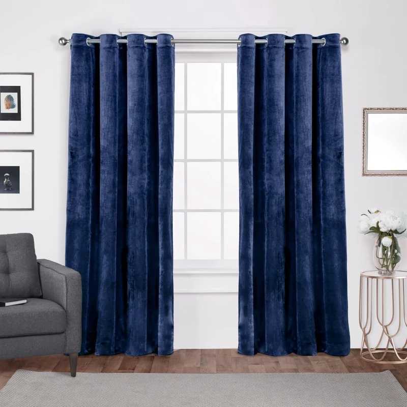 Exclusive Home Curtains Velvet Grommet Top Panel Pair, Navy Blue, 54x96, 2 Piece