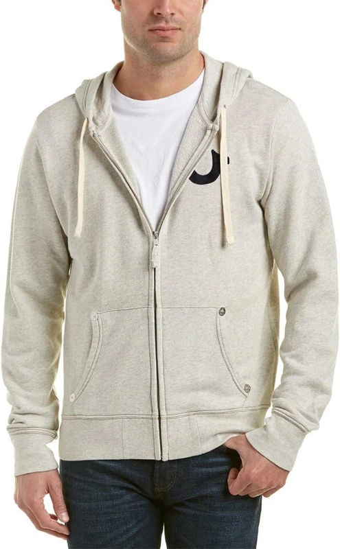 True Religion Men's Buddha Logo Zip Hoodie Sweatshirt, Oatmeal Heather, XXXL