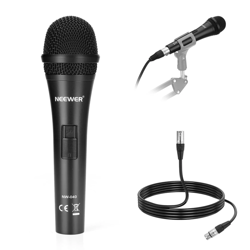 NEEWER Cardioid Dynamic Microphone with XLR Male to XLR Female Cable, Rigid Metal Construction for Professional Pickup of Musical Instruments, Voice, Broadcasting, Speech, Black (NW-040)