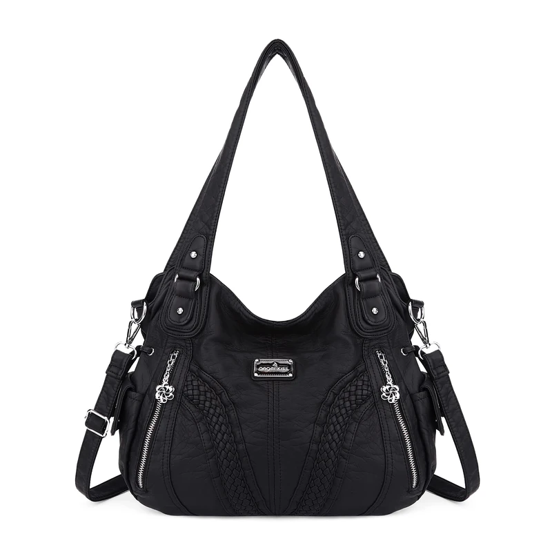 Purses and Handbags Women Fashion Tote Bag Shoulder Bags Top Handle Satchel Purses Washed Synthetic Leather Handbag, 1-2#black, 13.8 * 4.7 * 11.8 inches