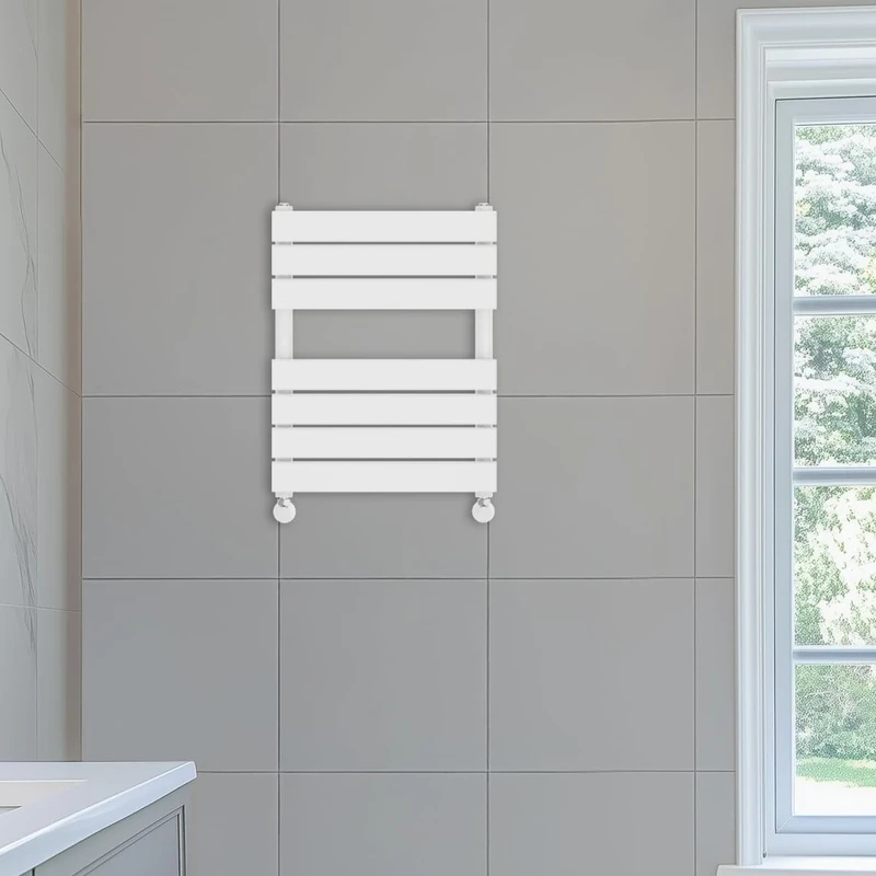 NRG 650 x 500 mm Designer Flat Panel Heated Towel Rail Radiators Gloss White Bathroom Radiator