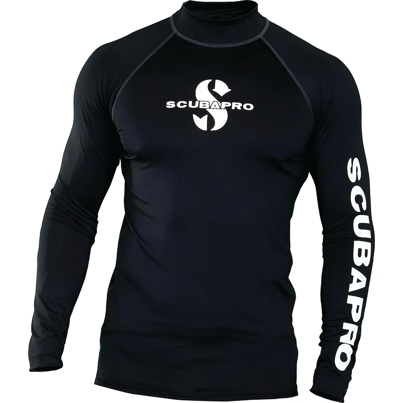 SCUBAPRO UPF 50 Men's Rash Guard, Long Sleeve, Rash Guard for Men Black