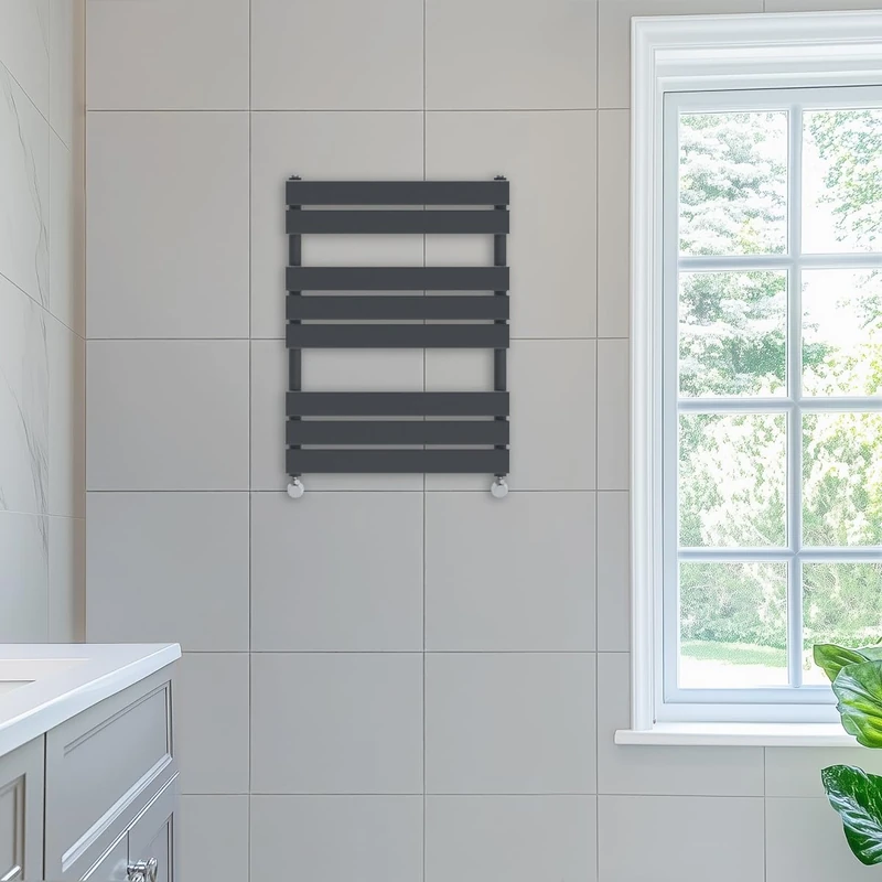 NRG 800 x 600 mm Designer Flat Panel Heated Towel Rail Radiator Anthracite Bathroom Radiator