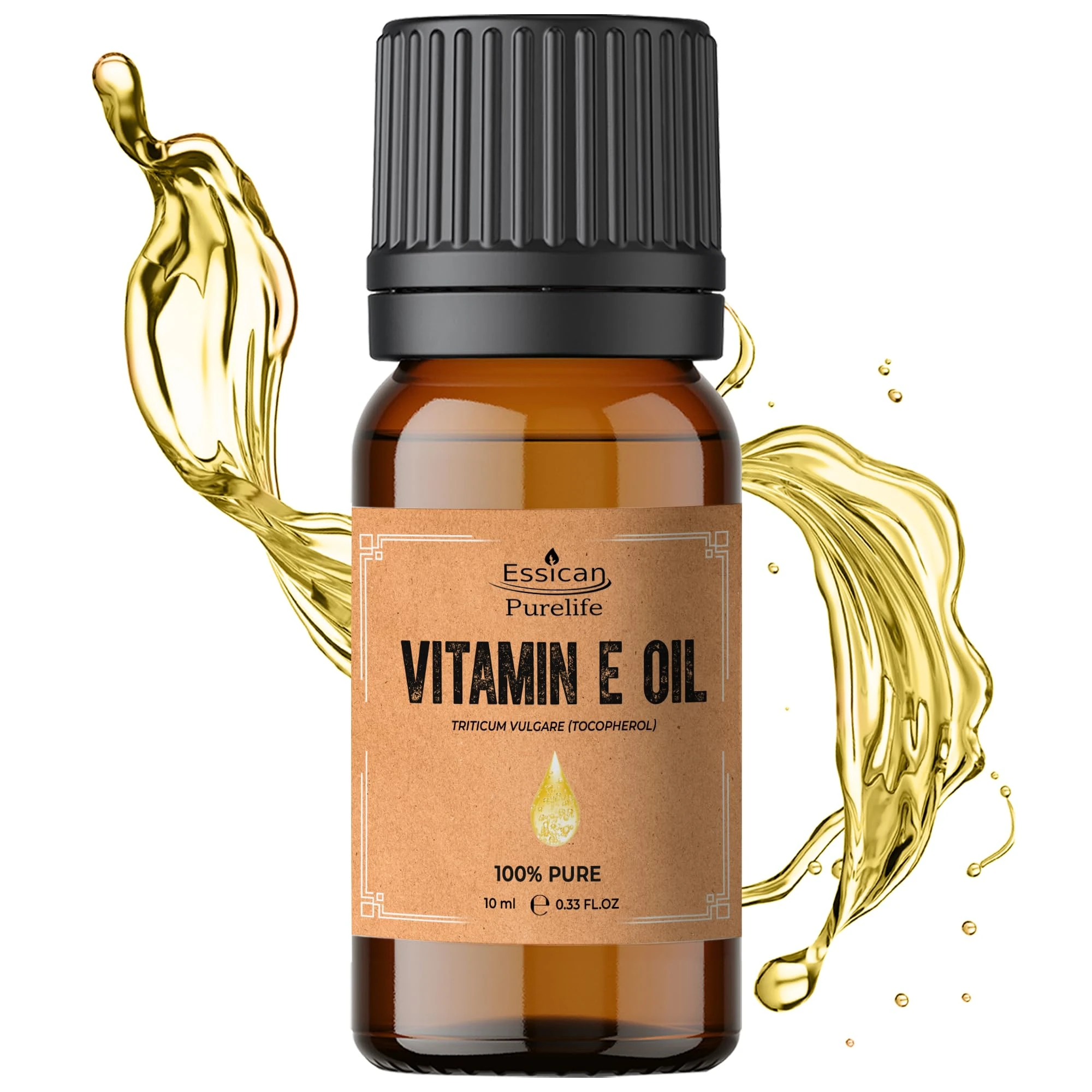 Essican Purelife Pure Vitamin E Oil for Skin, 10ml Natural Vit E Oil for Skin, Hair & Face, Antioxidant Rich, Carrier Oils for Essential Oils Mixing, Supports Hair Growth, Nails & Cuticles