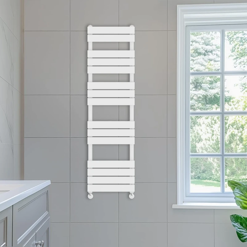 NRG 1600 x 450 mm Designer Flat Panel Heated Towel Rail Radiators Gloss White Bathroom Radiator
