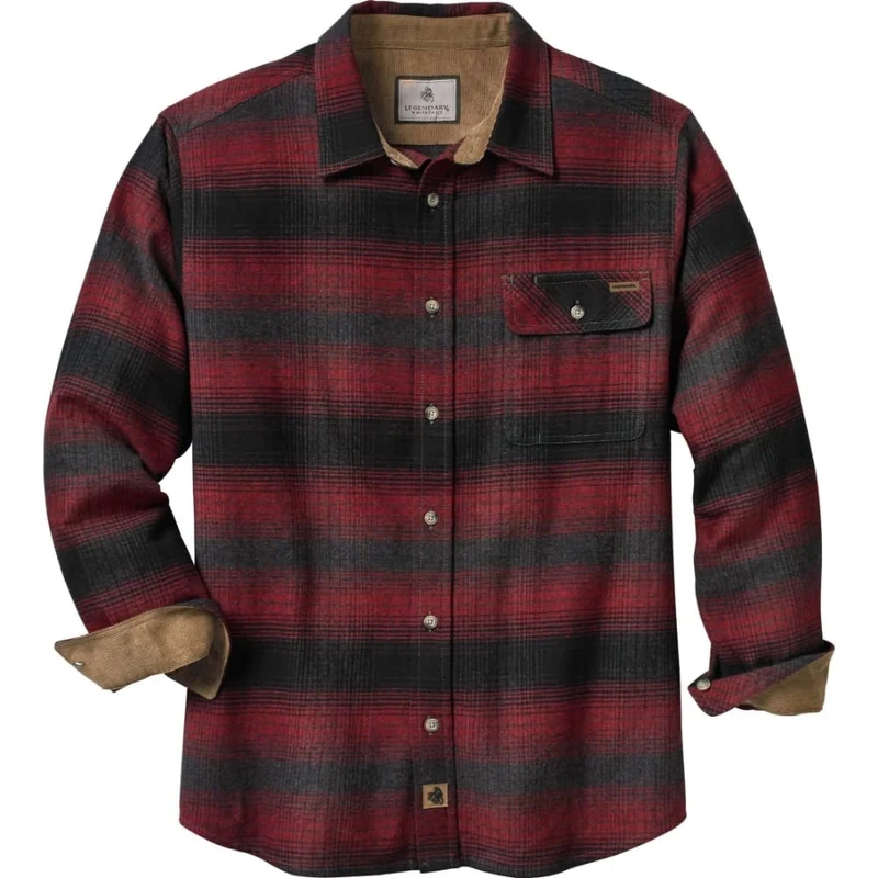 Legendary Whitetails Men's Buck Camp Flannel, Long Sleeve Plaid Button Down Casual Shirt, Corduroy Cuffs, Cabin Fever Plaid, XXXXL