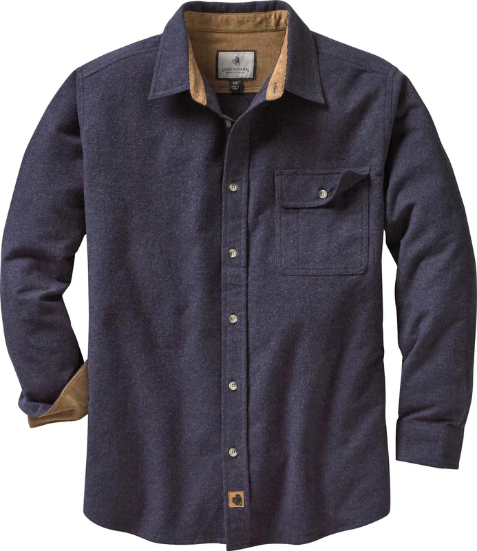 Legendary Whitetails Men's Buck Camp Flannel, Long Sleeve Plaid Button Down Casual Shirt, Corduroy Cuffs, Navy Heather, XXL