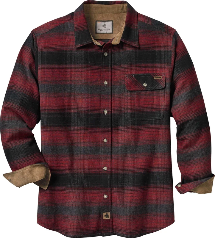 Legendary Whitetails Men's Buck Camp Flannel, Long Sleeve Plaid Button Down Casual Shirt, Corduroy Cuffs, Cabin Fever Plaid, S