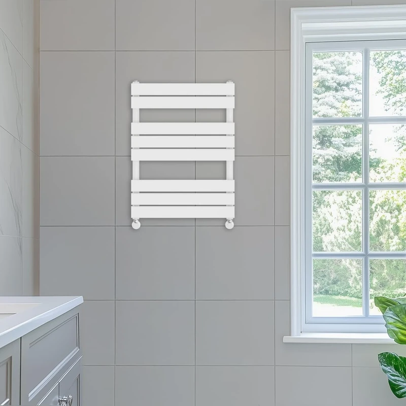 NRG 800 x 600 mm Designer Flat Panel Heated Towel Radiators Rail Gloss White Bathroom Radiator