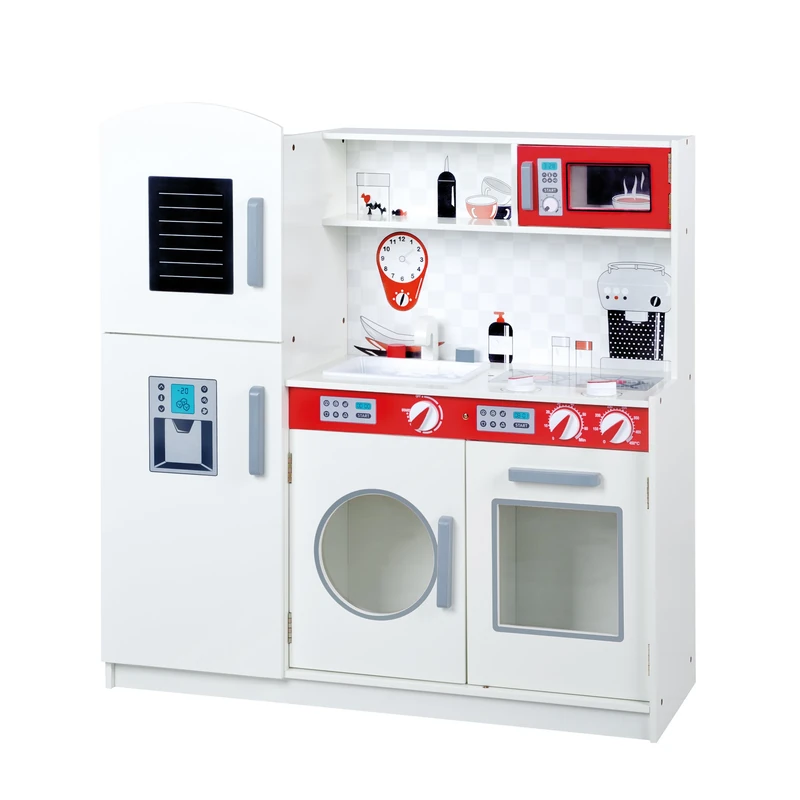 roba Play Kitchen, Children's Kitchen, white, red, refrigerator, chalkboard, stove, microwave, sink, faucet - Image 1