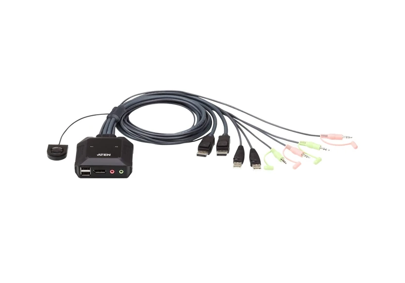 USB DisplayPort Cable KVM Switch with Remote Selector 2-Port ATEN CS22DP, up to 4096 x 2160 @ 30Hz, supports Windows, Mac, and Linux, can be used for USB peripheral sharing, UK, 1 KVM Market Leader