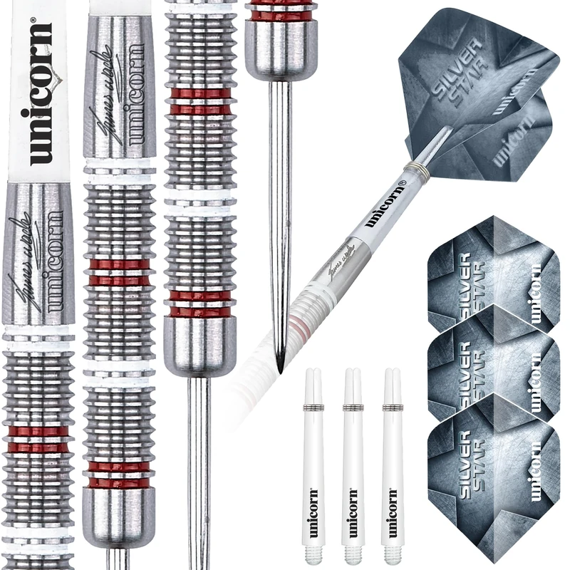 Unicorn Steel Tip Professional Darts Set | James 'The Machine' Wade Silver Star | 80% Natural Tungsten Barrels | 22 g