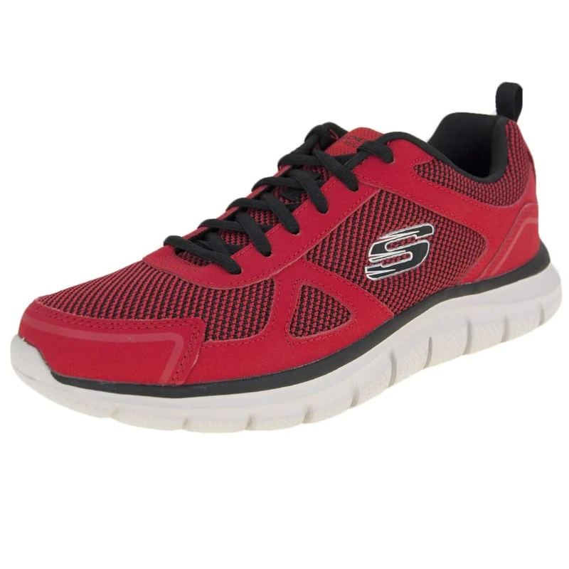 Skechers Men's Track Bucolo Sports Shoes, Red Leather Black Mesh Trim, 9.5 UK