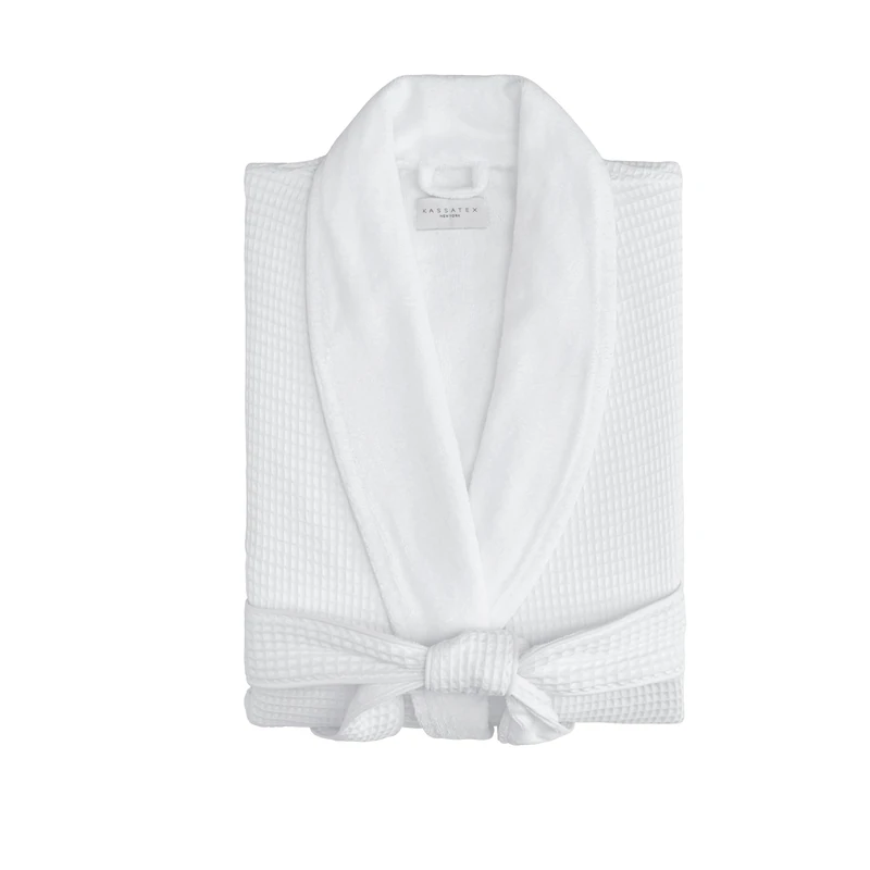 Kassatex Hotel Waffle Terry Robe, cotton, White, Large/X-Large