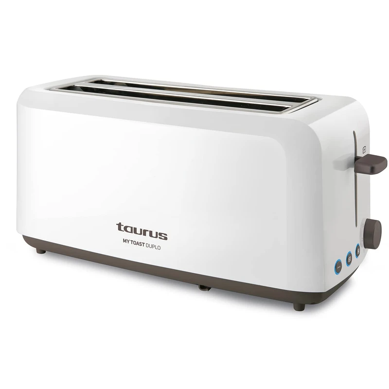 Taurus Mytoast Duplo Toaster 1450 W, 2 Extra Wide Slots, 3 Functions, 7 Burning Levels, Crumb Catcher - White
