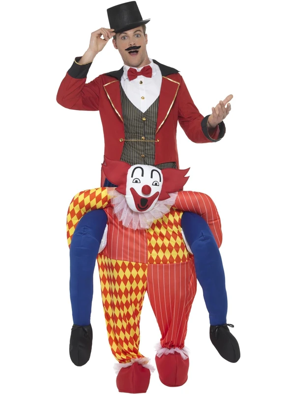 Smiffys Piggyback Clown Costume, Yellow One Piece Suit with Mock Legs, Funny Fancy Dress, Clown Dress Up Costumes