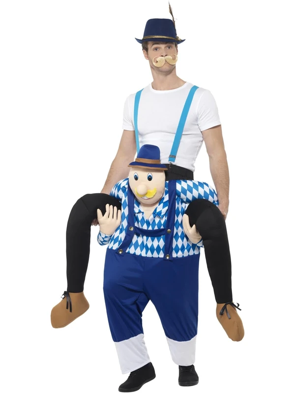 Smiffys Piggyback Bavarian Costume, Blue One Piece Suit with Mock Legs, Oktoberfest Fancy Dress, Adult Dress Up Costumes