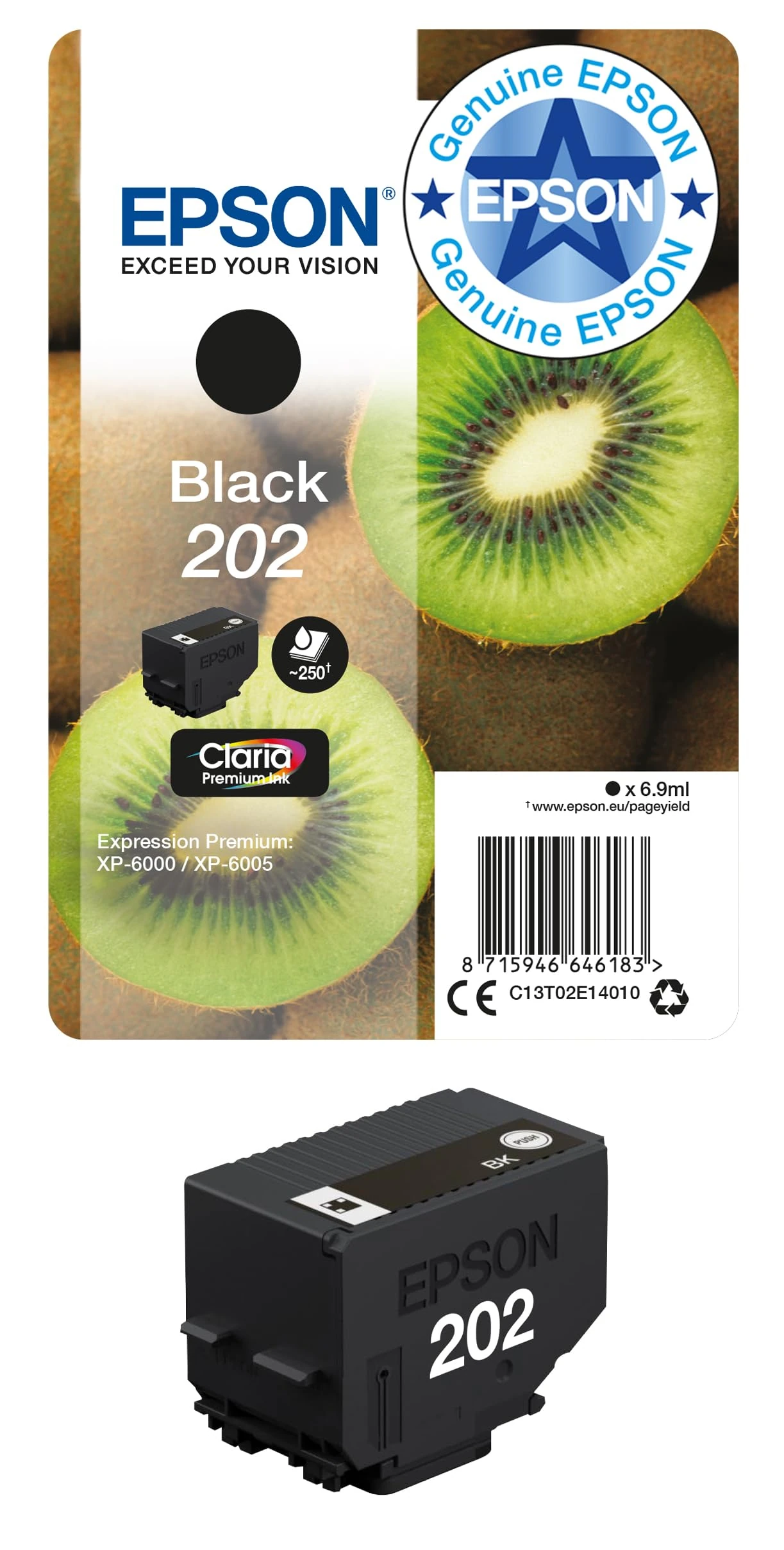 Epson 202 Black Kiwi Genuine, Claria Premium Ink Cartridge