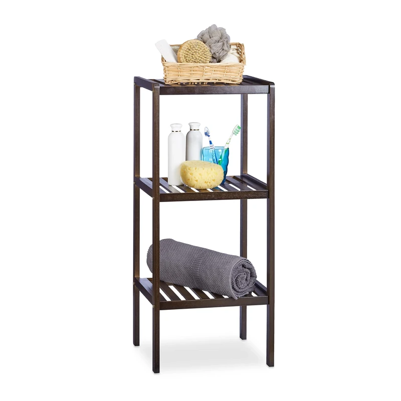 Relaxdays Bamboo Bathroom 3, 80 x 34.5 x 33 cm, Colorful Shelving Unit for Children, Kitchen Rack, Brown, 33 x 34.5 x 80 cm