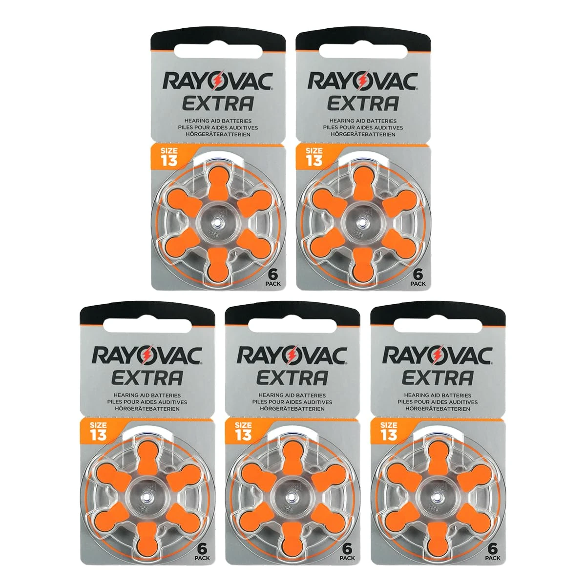 Rayovac Extra Advanced Hearing Aid Batteries, Size 13, Orange Tab, PR48, Pack of 30 – Free Frustration Packaging