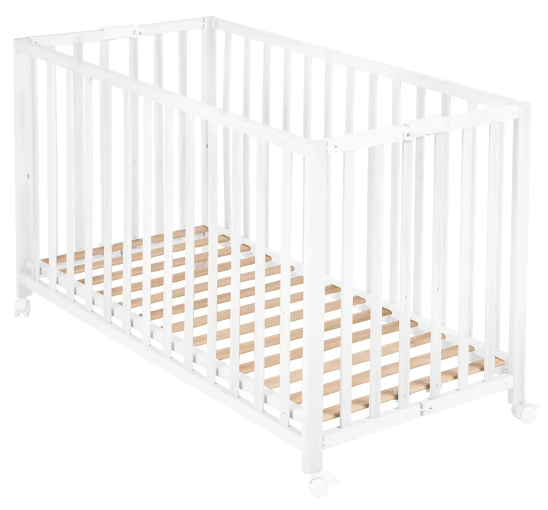 roba Wooden Foldable Cot Height Adjustable Baby Bed - Wheels with Brakes Included - Grey/Taupe 123 X 77 X 13