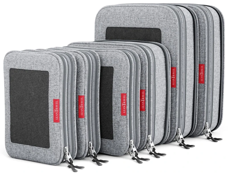 LeanTravel Compression Packing Cubes Luggage Organizers (6) Set Grey