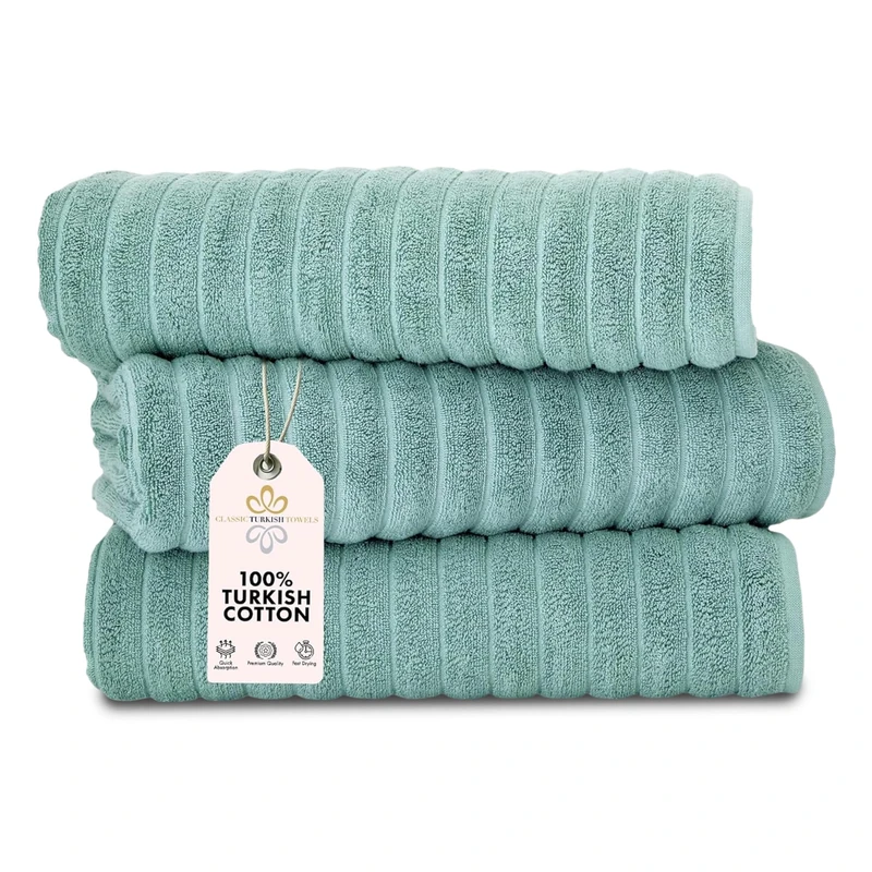 Classic Turkish Towels CTT - Luxury Jumbo Bath Sheet 3 Piece, 100% Turkish Cotton, Absorbent & Ultra Comfy Bath Towel Sheets for Hotels & Spa | 40"x65" (Spa Green)