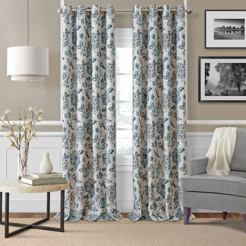 Elrene Single Panel Window Curtain Drape, Polyester, Blue/Taupe, 52 in x 95 in
