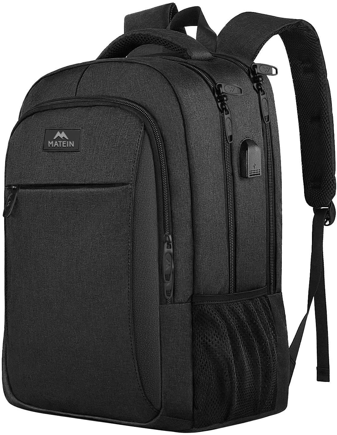 MATEIN Business Laptop Backpack 15.6 Inch Travel Laptop Bag Rucksack with USB Charging Port Water-Resistant Rucksack Daypack for Work College Computer Men Women, Black