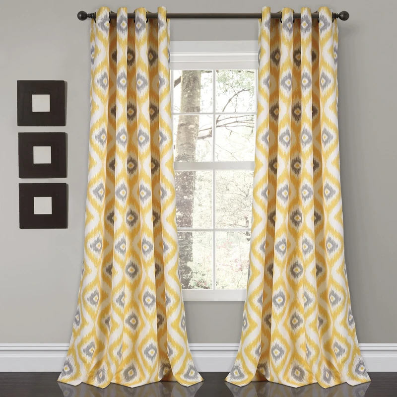 Lush Decor Light Filtering Window Curtain Panel Set, Yellow/Gray, 2 Count