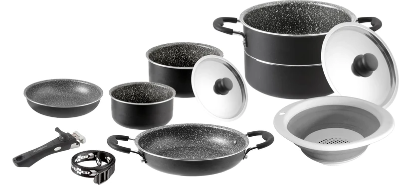 BRUNNER 0806095N Camping Cookware in Aluminum, Pirate Set 9+1¸ Ø 24 cm