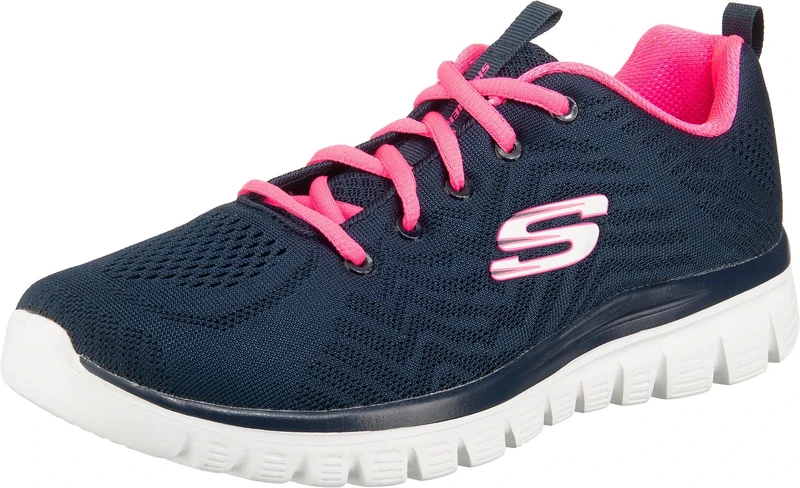Skechers Women's Graceful Get Connected Sneaker, Navy Mesh Hot Pink Trim, 7 UK