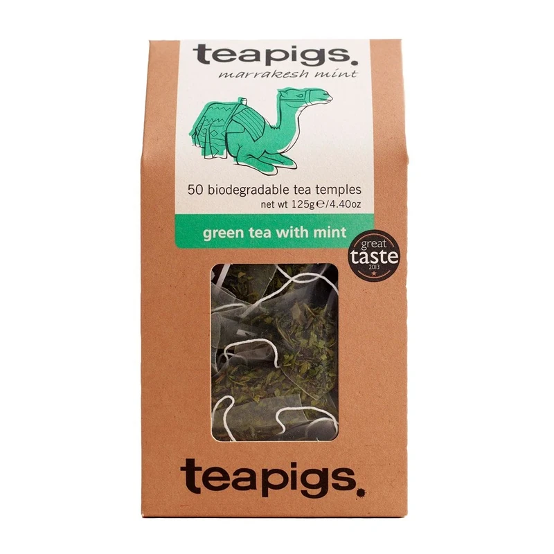teapigs Moroccan Mint Green Tea Bags - Refreshing Blend of Chunmee Green Tea & Whole Peppermint Leaves - Energising & Perfect for Digestion - 50 Eco-Friendly Biodegradable Tea Temples (1 Pack)
